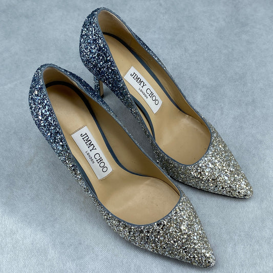 Jimmy Choo Women's Silver Glitter Pointed Toe High Heel Pumps Size 36
