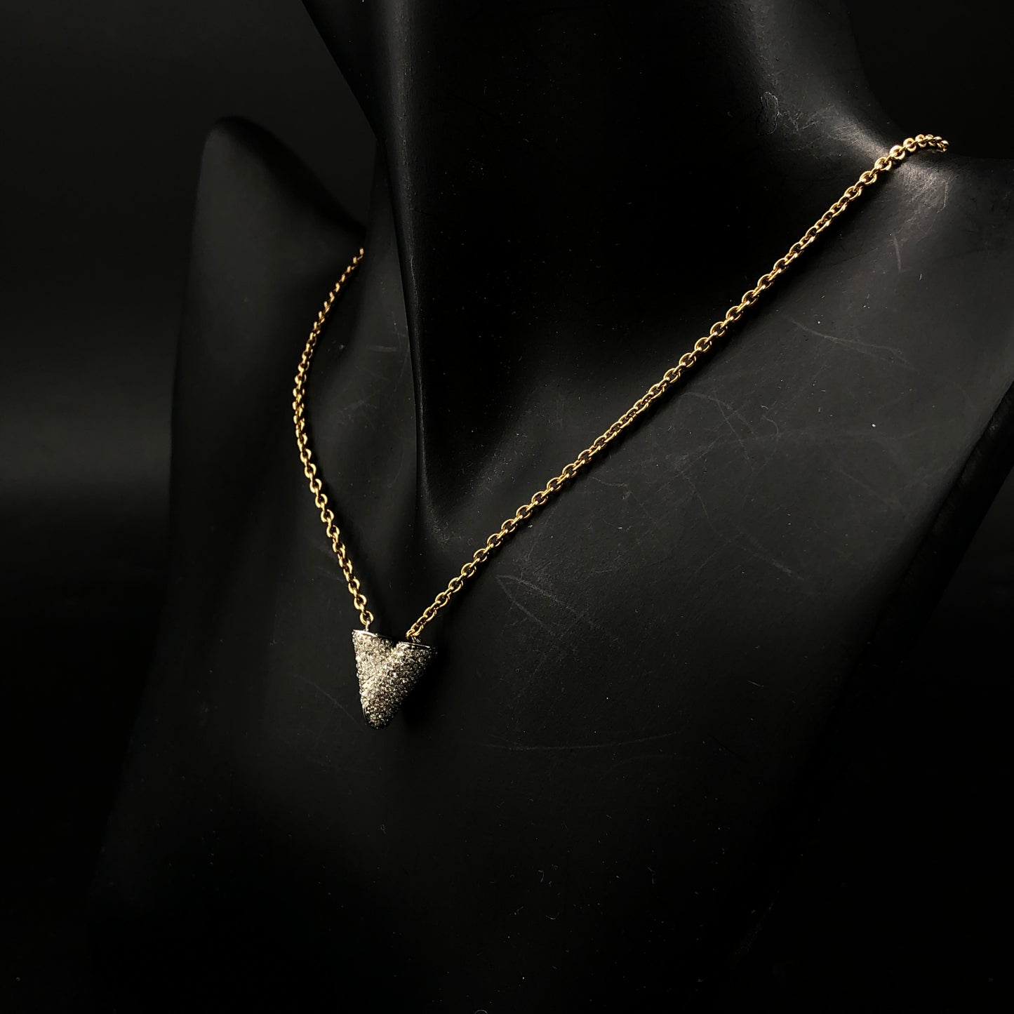 Louis Vuitton Gold Tone Full Crystal V Pendant Necklace