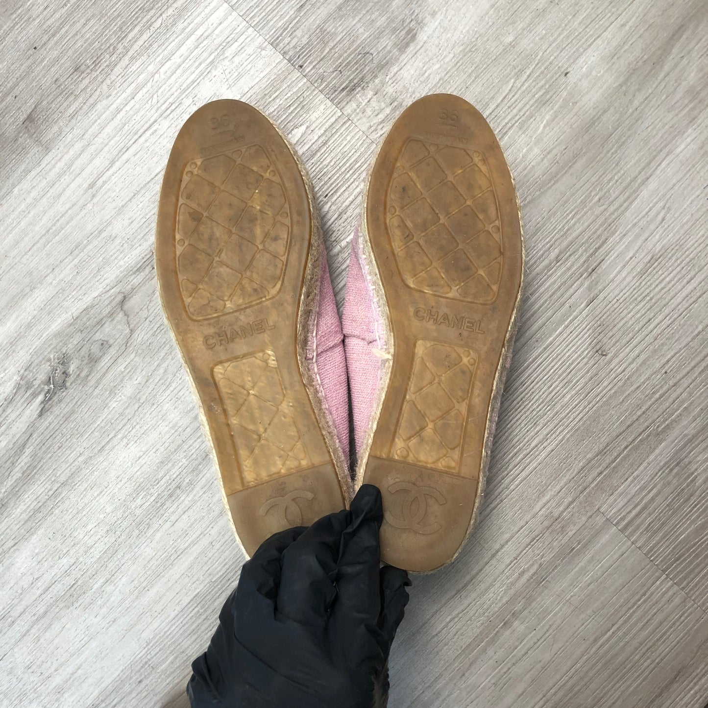 Chanel Pink Glitter Fabric CC Logo Espadrille Flat Shoes 36