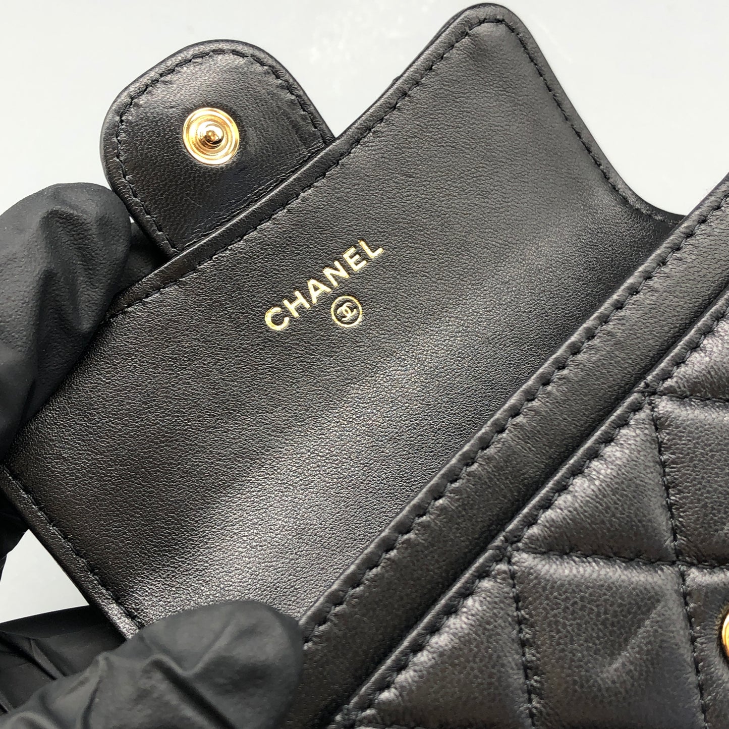Chanel Black Quilted Lambskin Compact Wallet