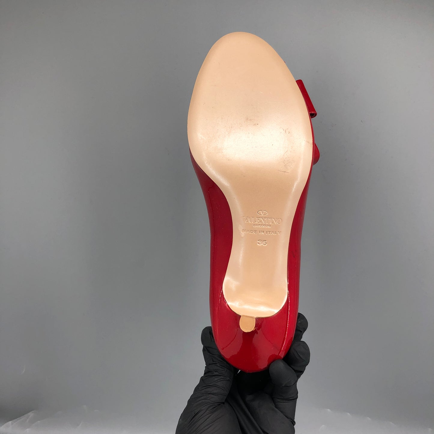 Valentino Red Patent Leather Bow Peep Toe Stiletto Pumps 35