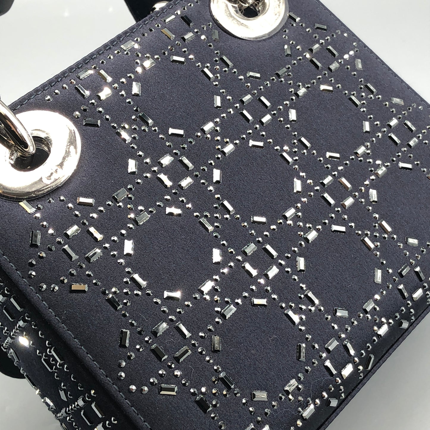 Christian Dior Lady Dior Mini Navy Cannage Satin with Crystals