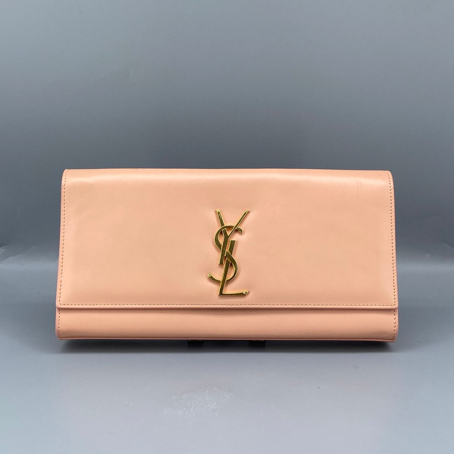 Saint Laurent Nude Smooth Leather YSL Logo Clutch Bag
