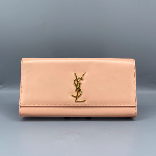Saint Laurent Nude Smooth Leather YSL Logo Clutch Bag