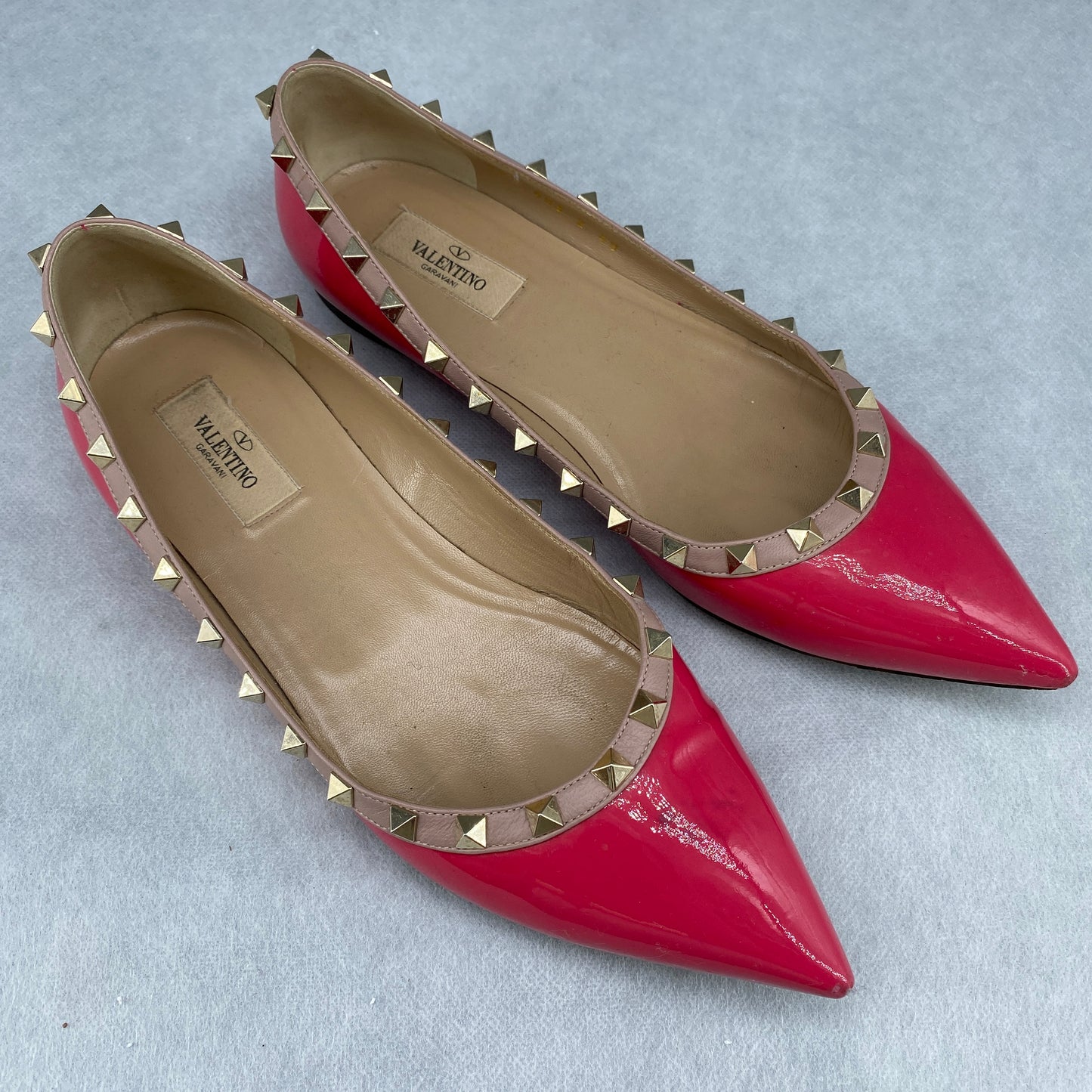 Valentino Rockstud Patent Flat Shoes Size 40 Hot Pink