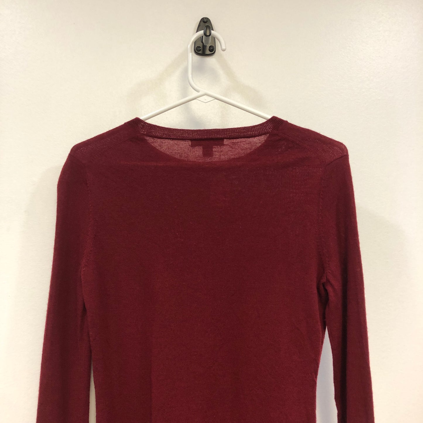 Burberry Burgundy Fine Knit Crew Neck Jumper Size S