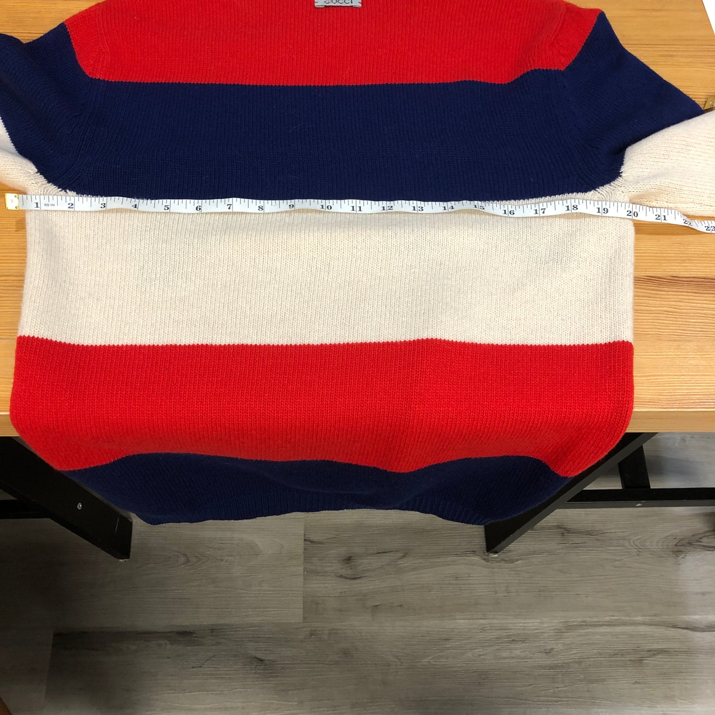 Gucci Red Blue Beige Striped Black Panther Crewneck Knit Sweater Size S