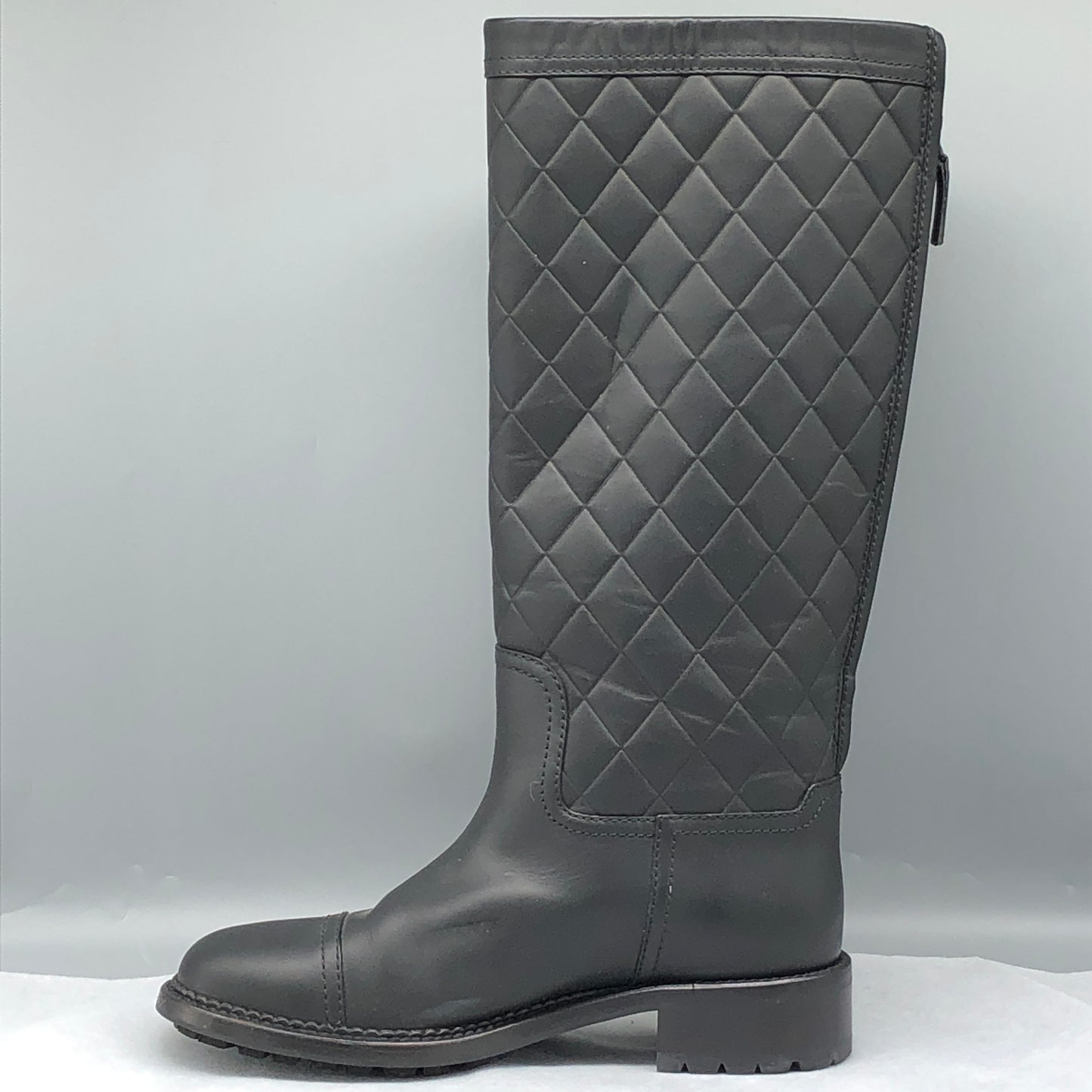 Chanel Black Quilted Leather Knee-High CC Logo Boots Size 36.5