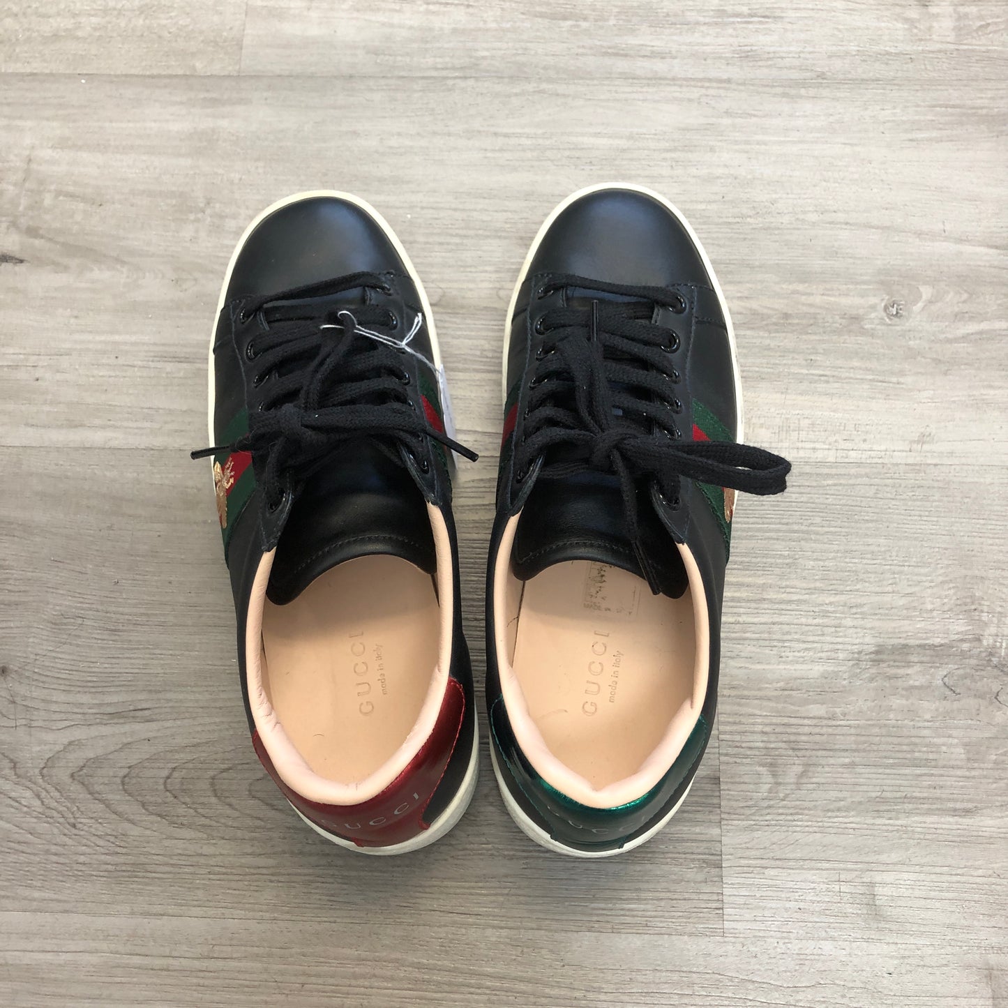 Gucci Ace Bee Embroidered Leather Sneaker Shoes 35 Black