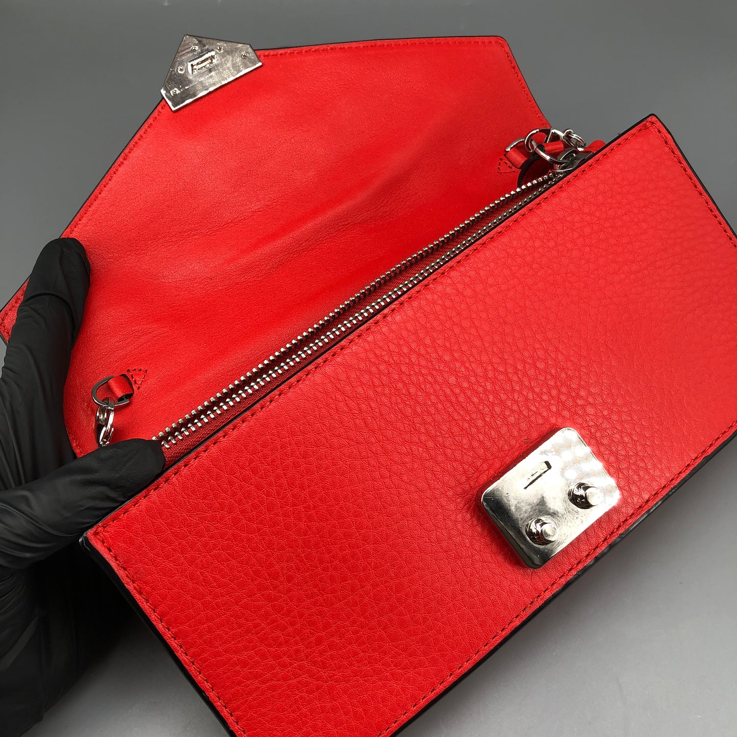 Mackage Red Leather Chevron Metal Logo Flap Crossbody Bag