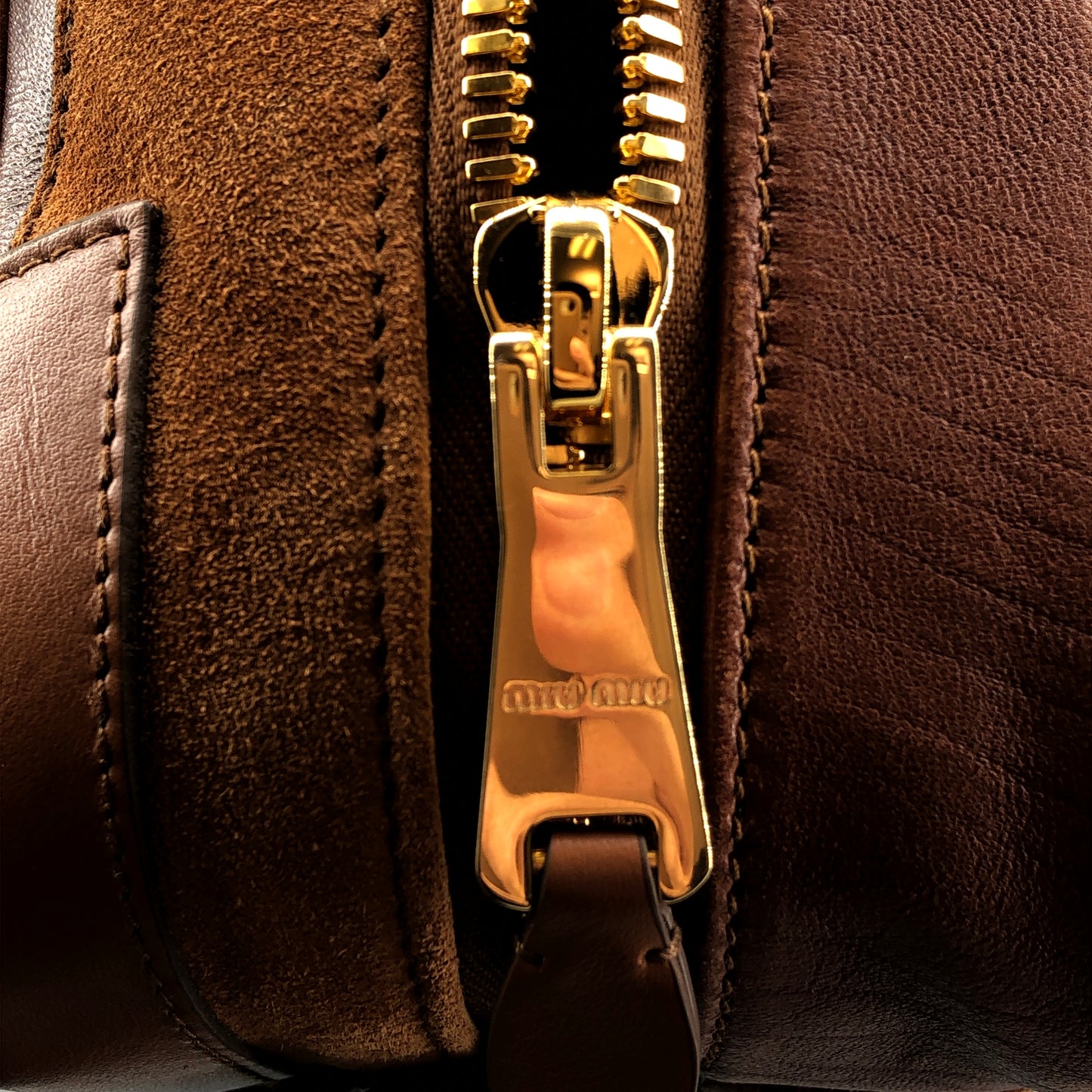 Miu Miu Nappa Patchwork Medium Beau Top Handle Bag Cognac