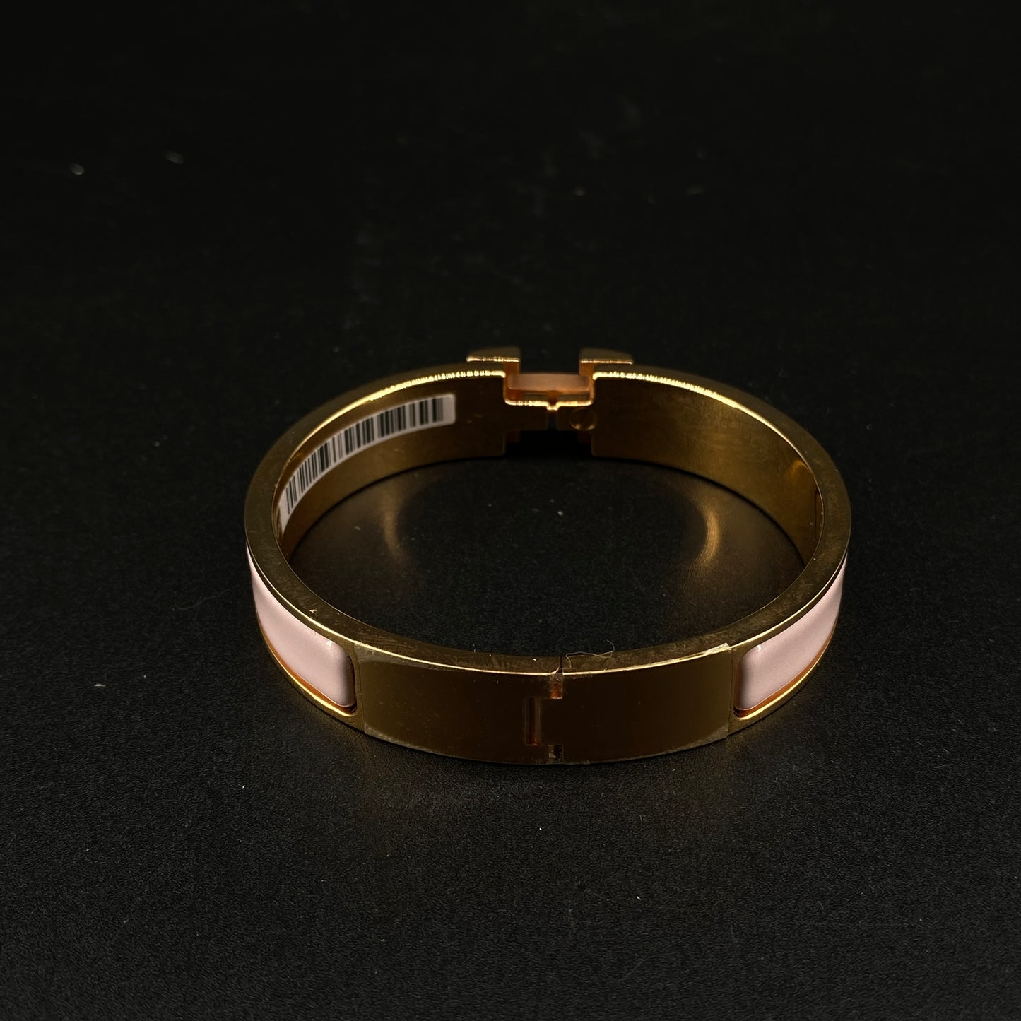 Hermes Blush Pink Enamel Gold H Buckle Bangle Bracelet