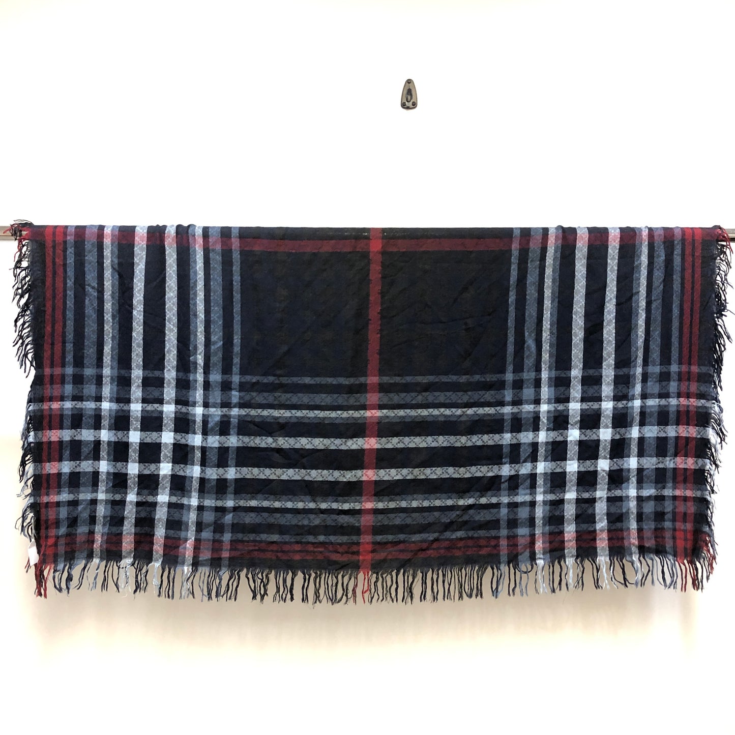 Gucci Navy Blue Plaid Wool Silk Large Square Scarf 130×130cm