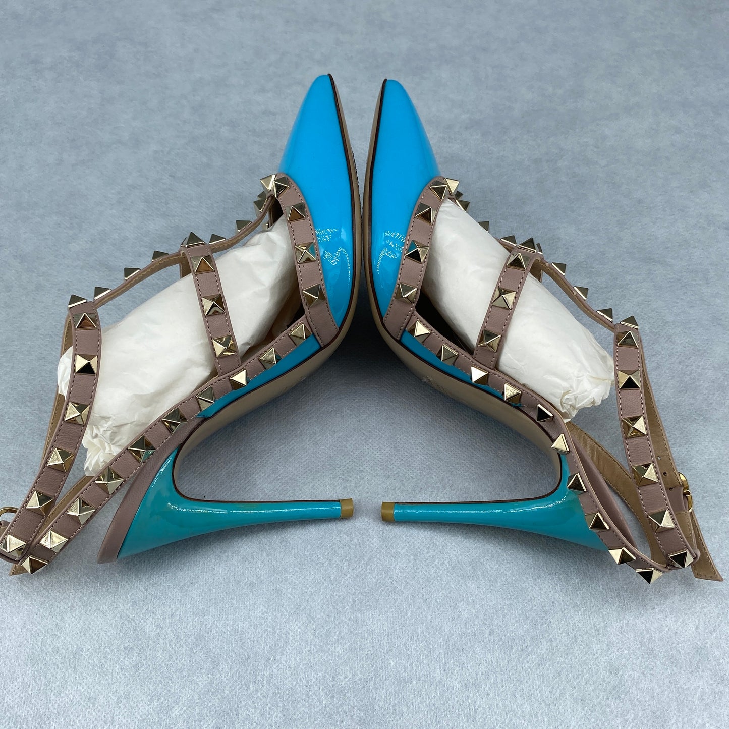 Valentino Women’s Light Blue Rockstud Pointed Toe High Heels Shoes