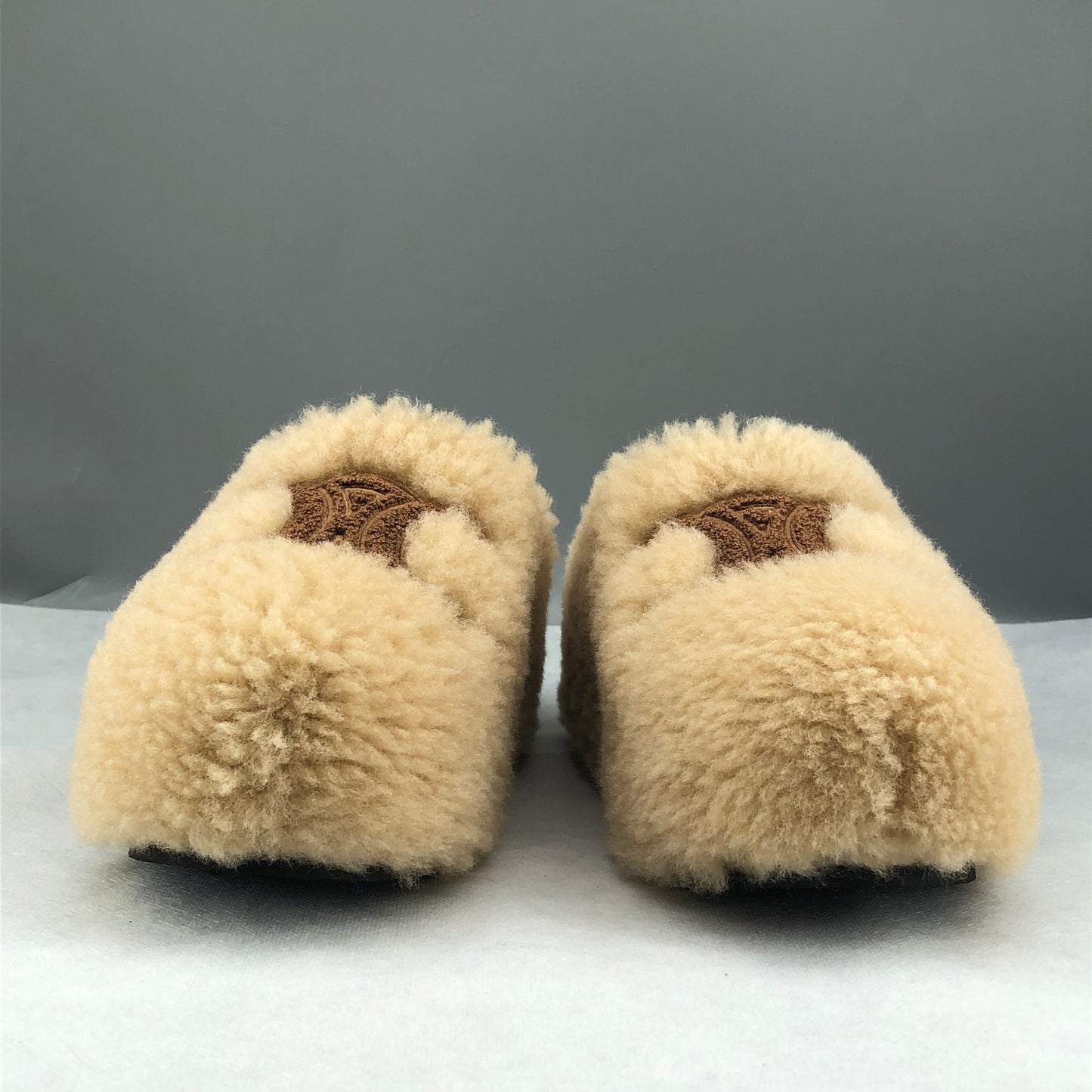 Celine Women's Triomphe Shearling Slide Mules Size 37 Beige
