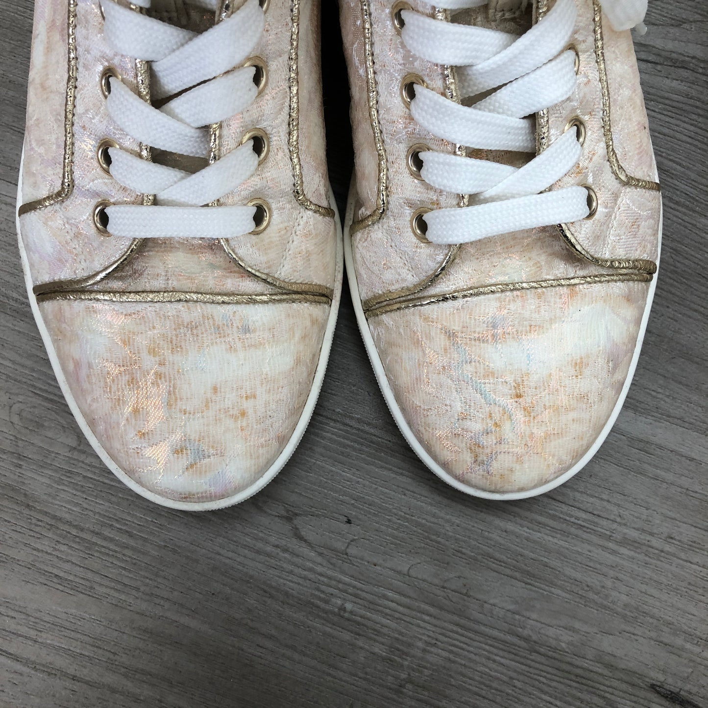 Christian Louboutin Women's Iridescent Champagne Pink High Top Lace-Up Sneakers 36