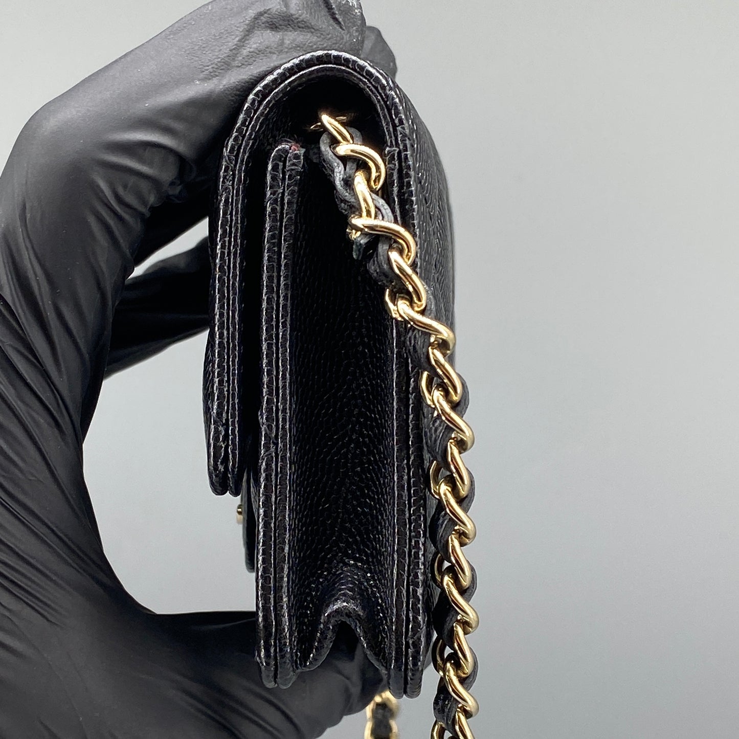 Chanel Quilted Caviar Mini Chain Wallet Bag Black