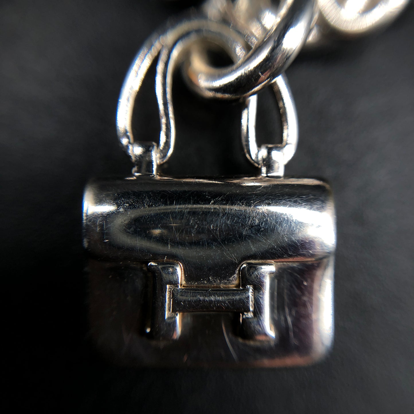 Hermes 925 Silver Mini Kelly Padlock Pendant Necklace