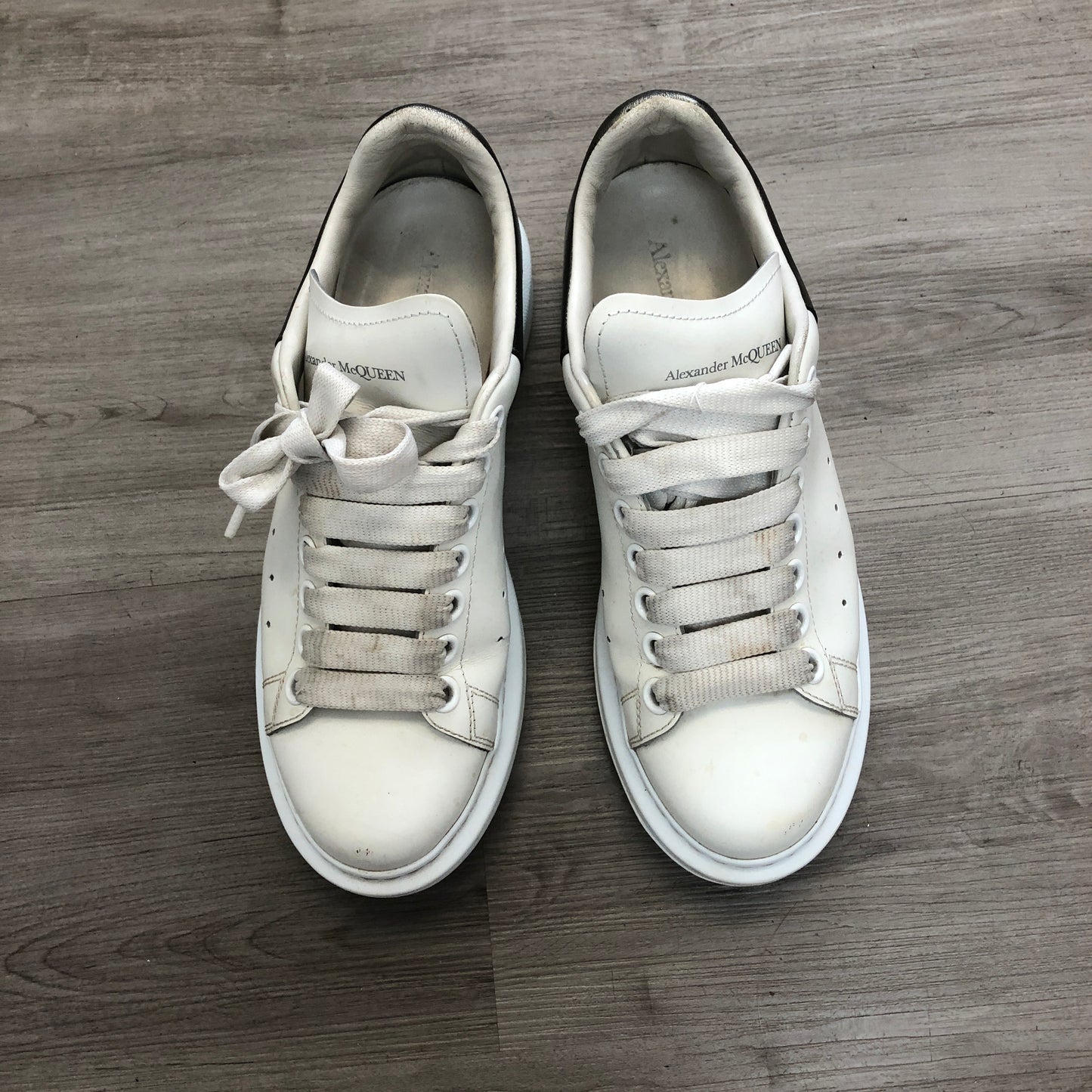 Alexander McQueen Women's Oversized Platform Leather Sneaker Shoes 37 White Metallic Pearl