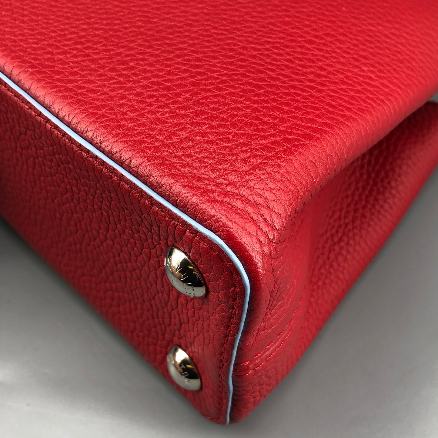 Louis Vuitton Capucines PM Taurillon Leather Handbag Red Light Blue Two-Tone