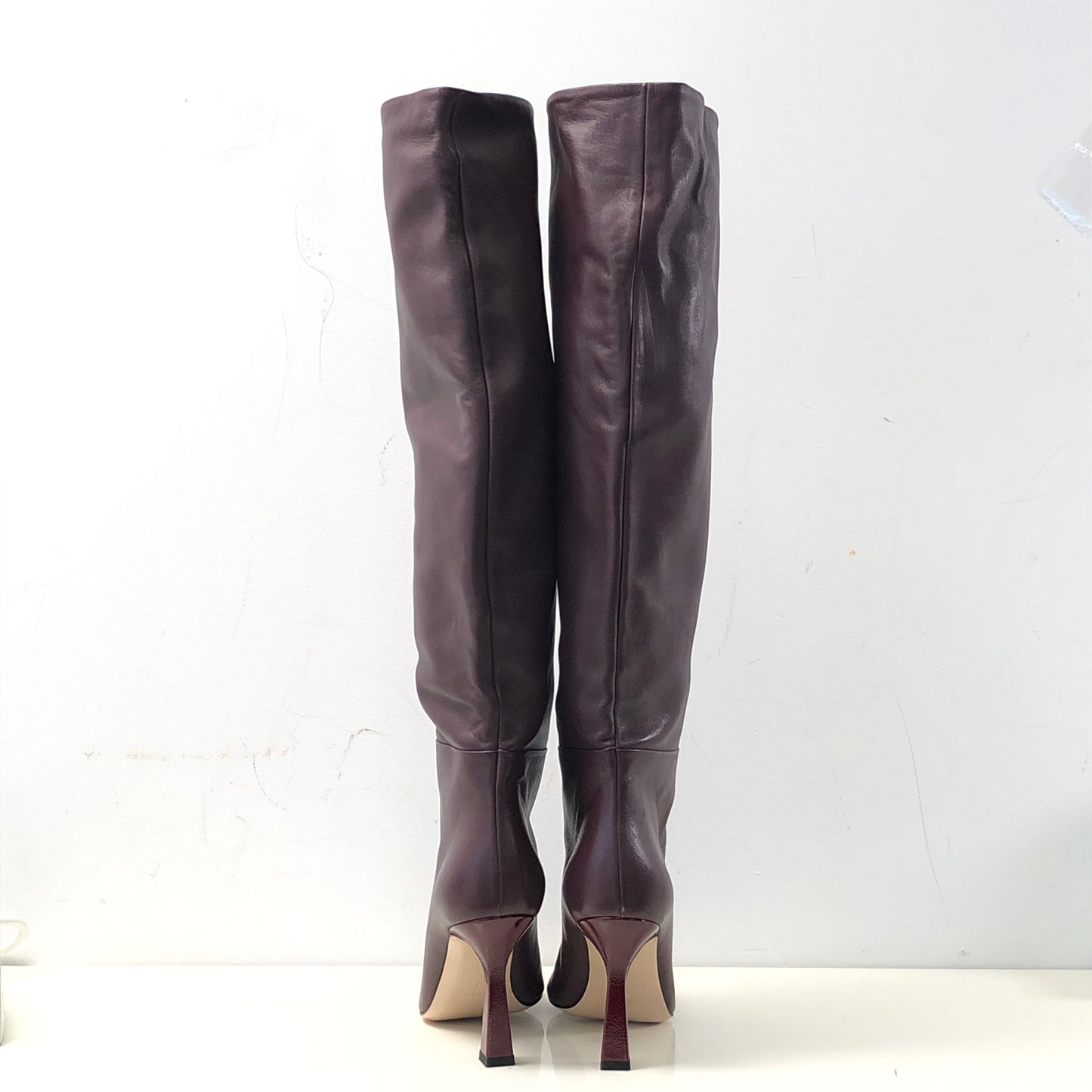 Wandler Deep Red Leather Pointed Toe Knee-High Heeled Boots Size 36.5