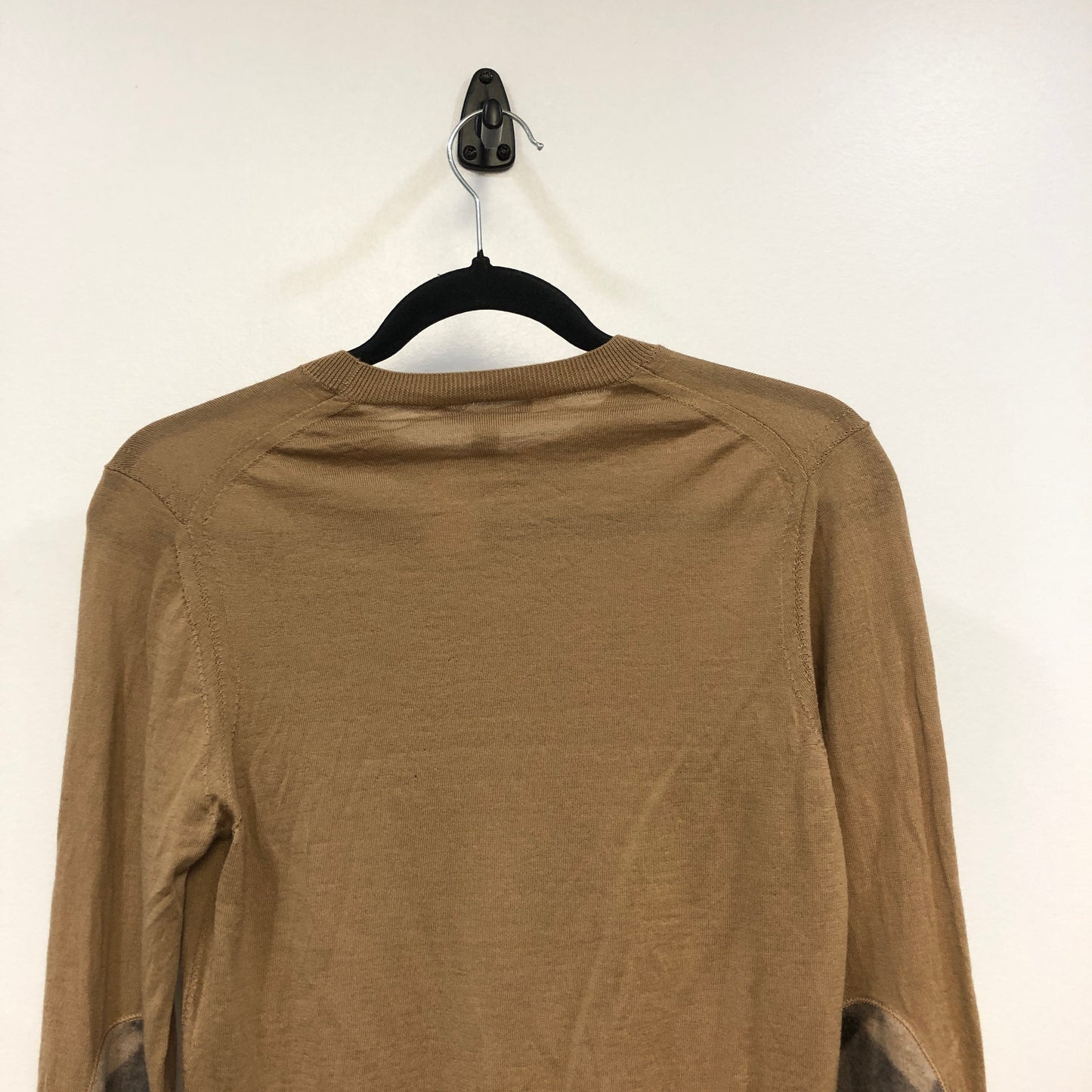 Burberry Camel Check Elbow Patch Crew Neck Wool Sweater M