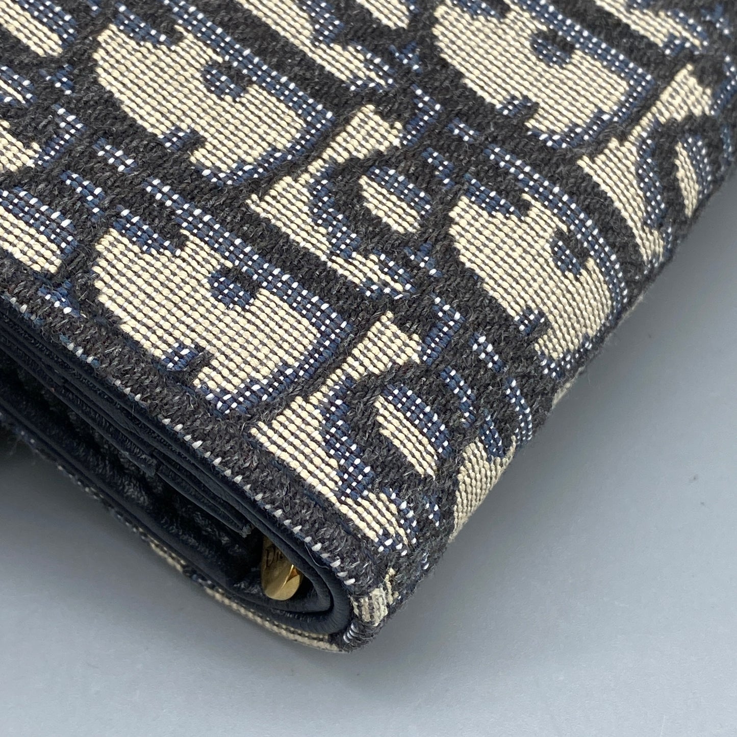 Christian Dior Oblique Saddle Compact Wallet Navy/Grey