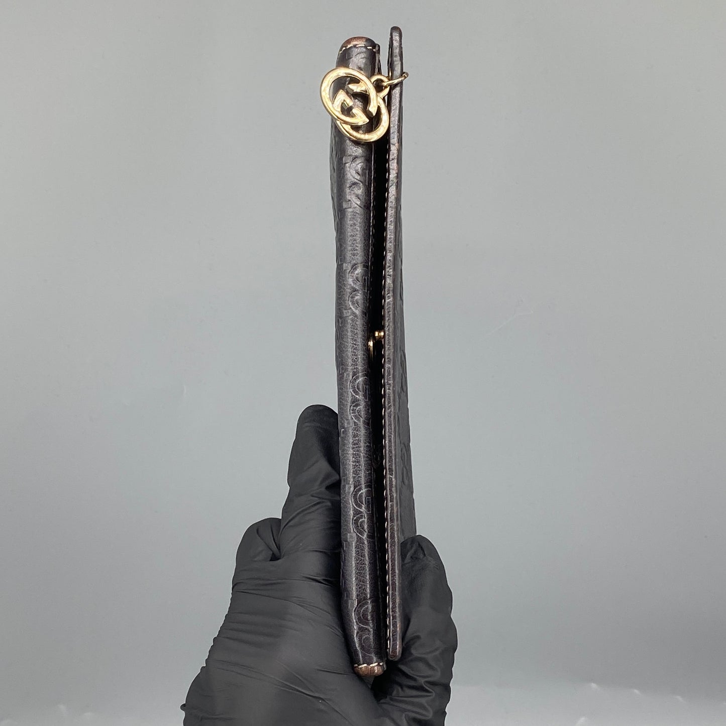 Gucci GG Embossed Deep Brown Leather Long Wallet