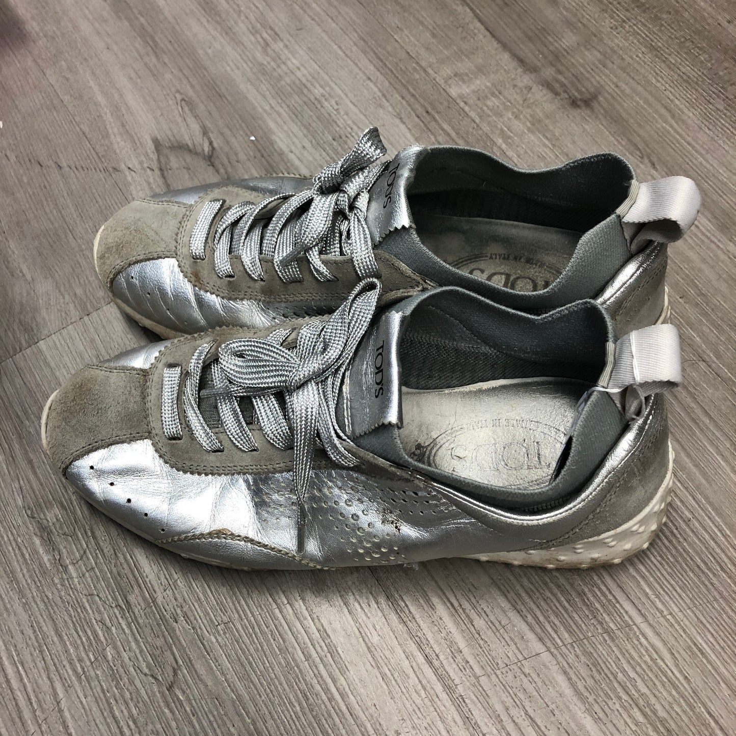 Tod's Women's Silver Leather & Suede Sneakers Size 37.5
