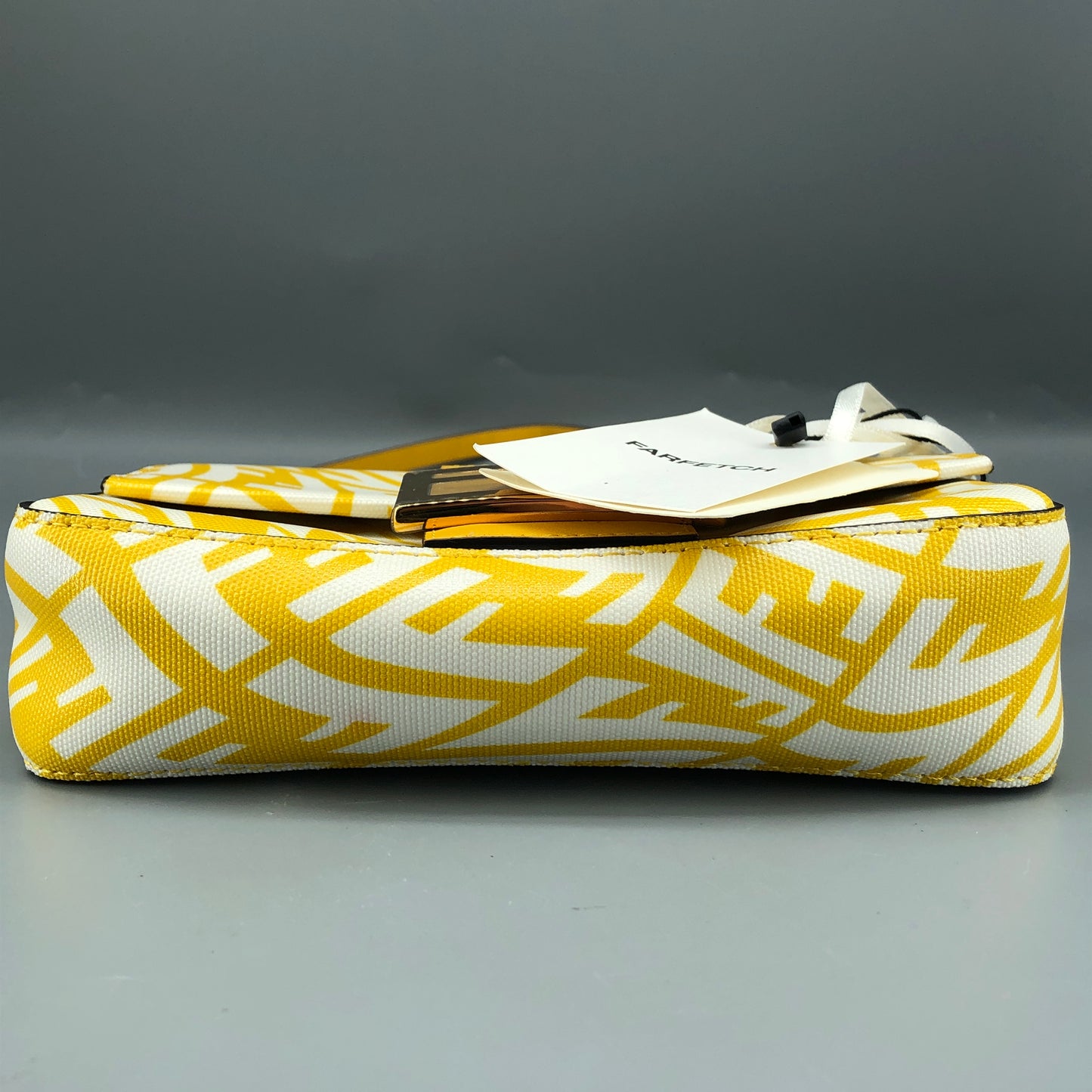 Fendi FF Vertigo Print Leather Baguette Shoulder Bag Yellow