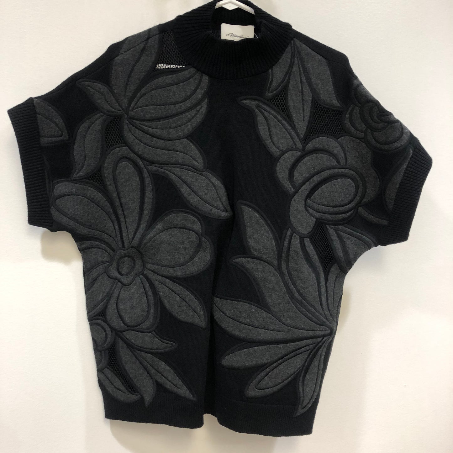 3.1 Phillip Lim Floral Jacquard Knit Top Size S Black/Grey