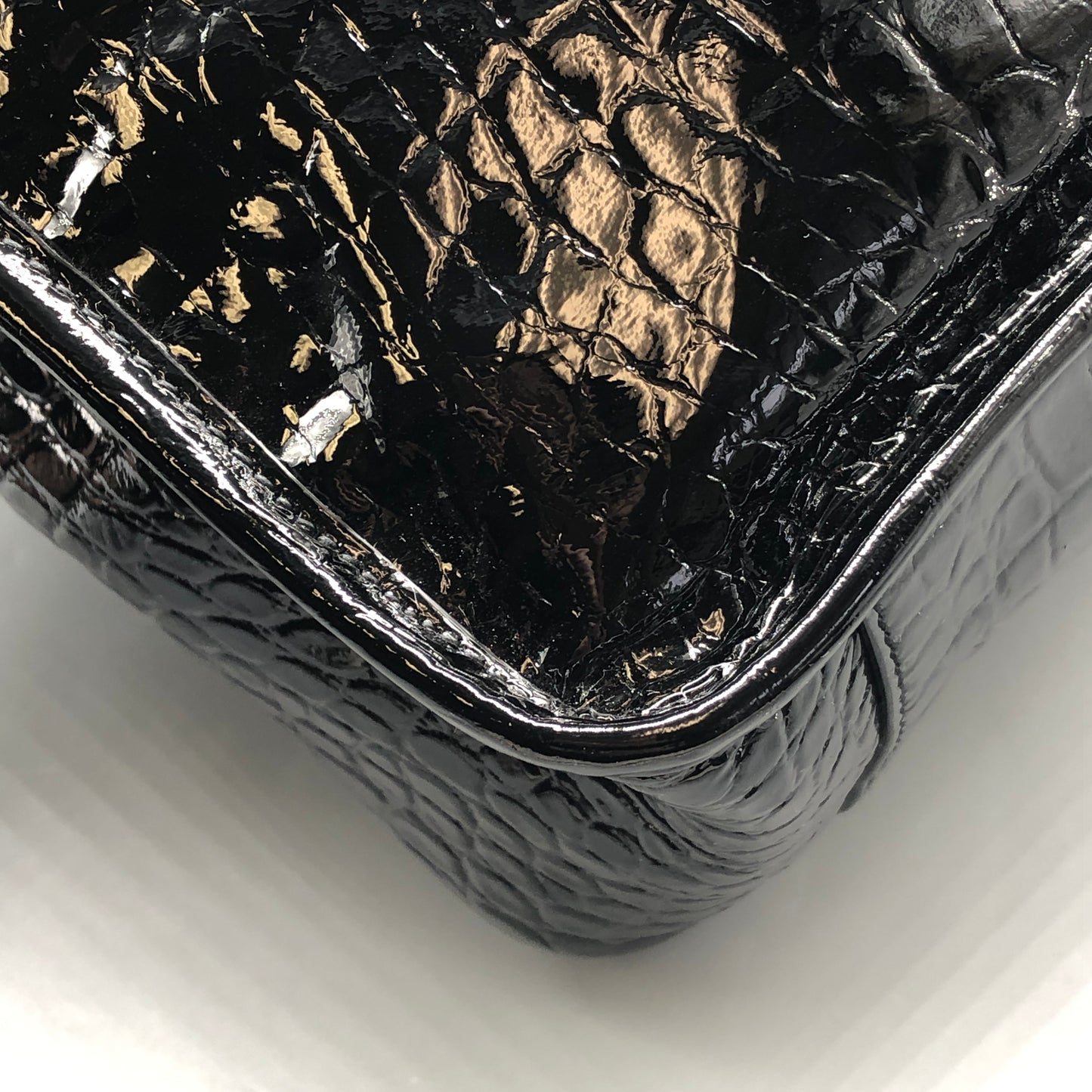 Saint Laurent Patent Crocodile Embossed Medium Niki Chain Satchel Bag