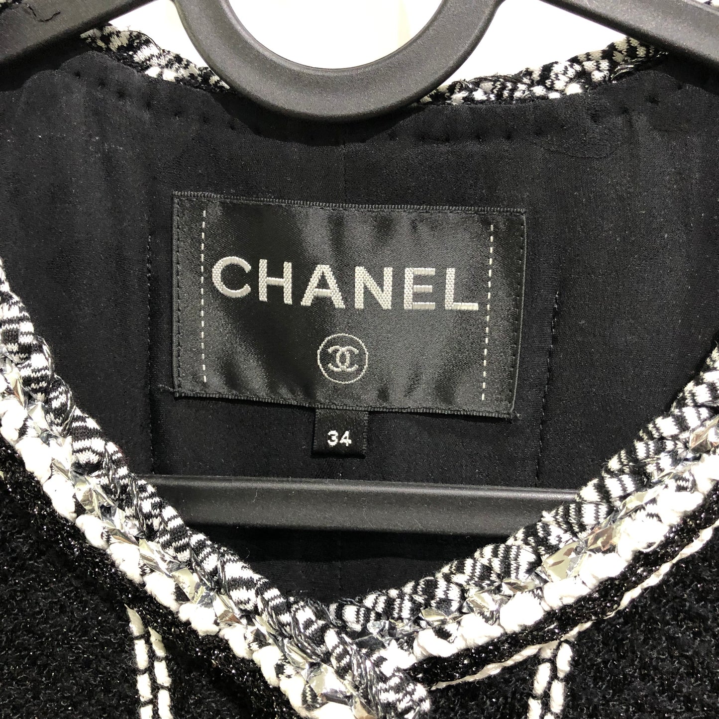 Chanel Short Sleeve Grid Tweed Dress in Black & White (Size 34)