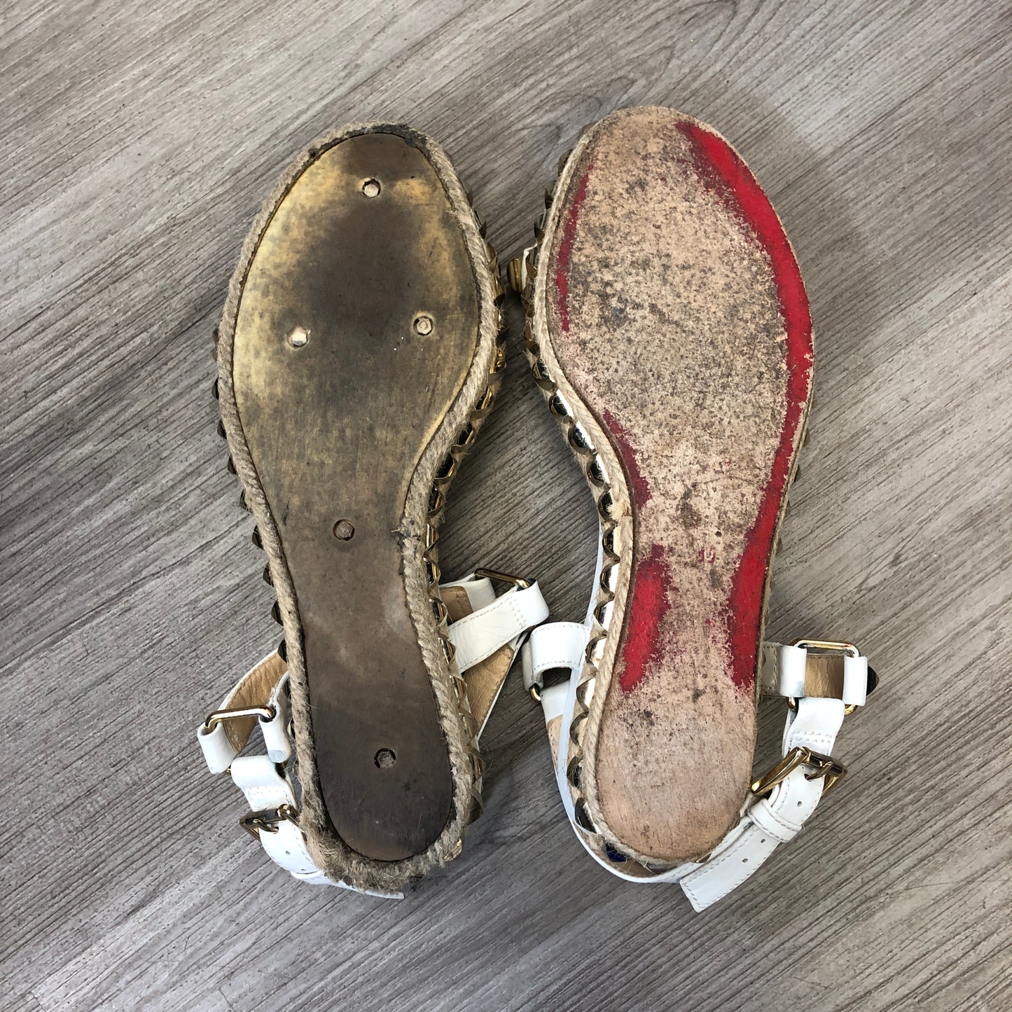Christian Louboutin Women's Studded Ankle Strap Flat Sandals 35 White