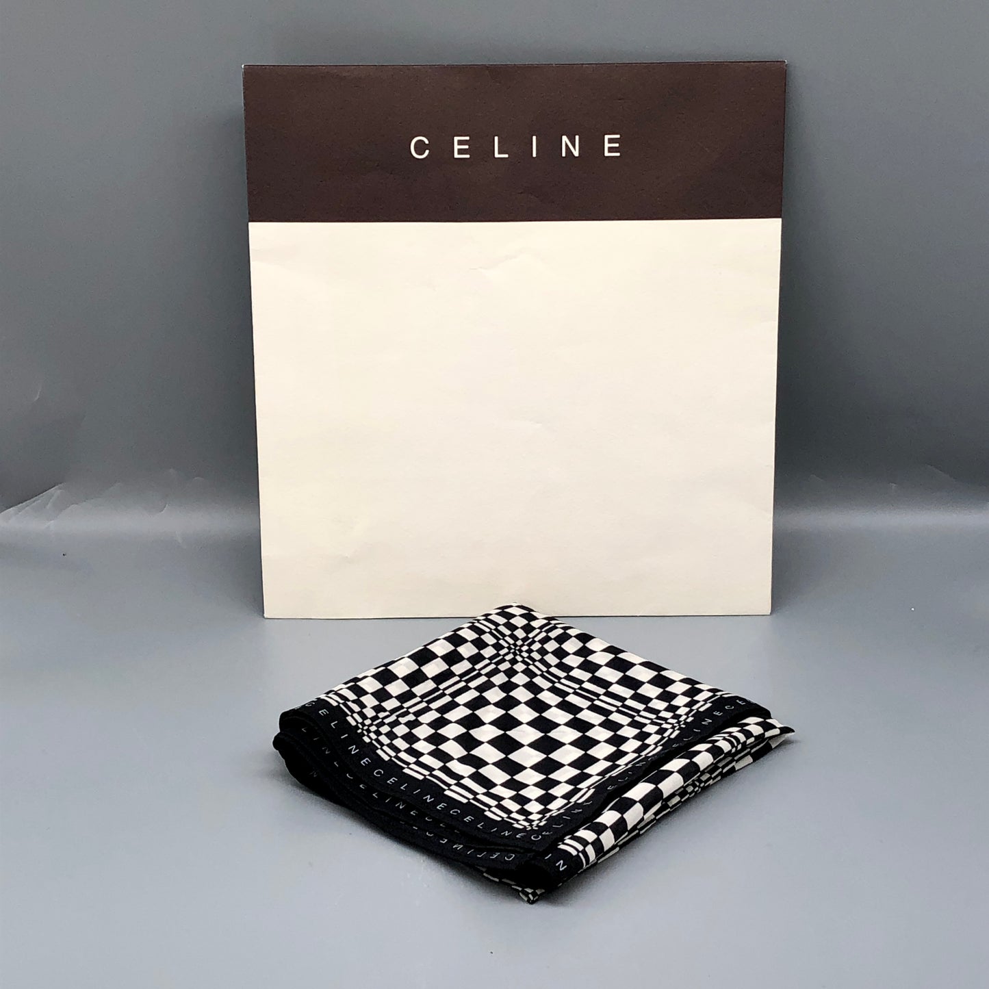 Celine Black/White Optical Check Silk Scarf 65*65cm