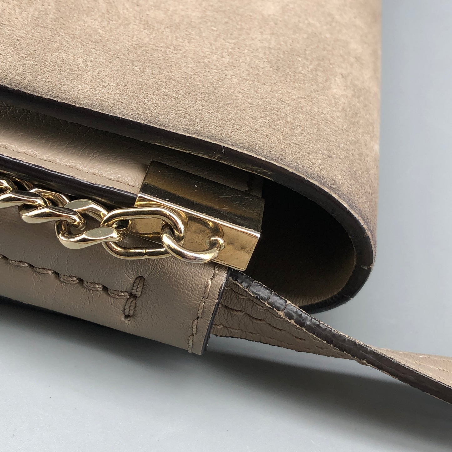Chloe Faye Medium Suede & Leather Shoulder Bag Beige