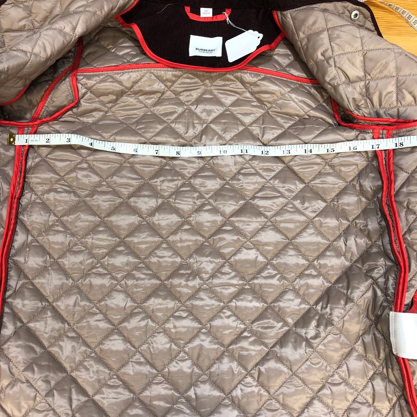 Burberry Classic Diamond Quilted Collared Jacket 12Y Height 152cm Dark Brown Khaki Two-Tone