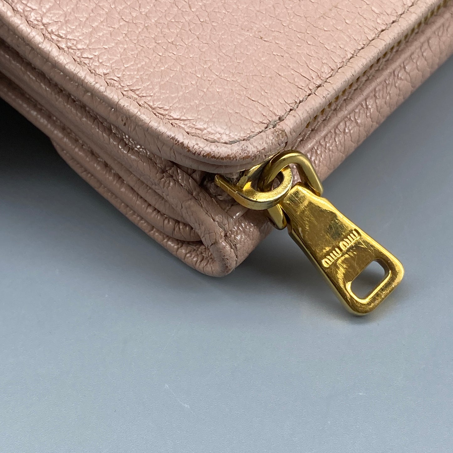 Miu Miu Blush Pink Pebbled Leather Tri-Fold Wallet