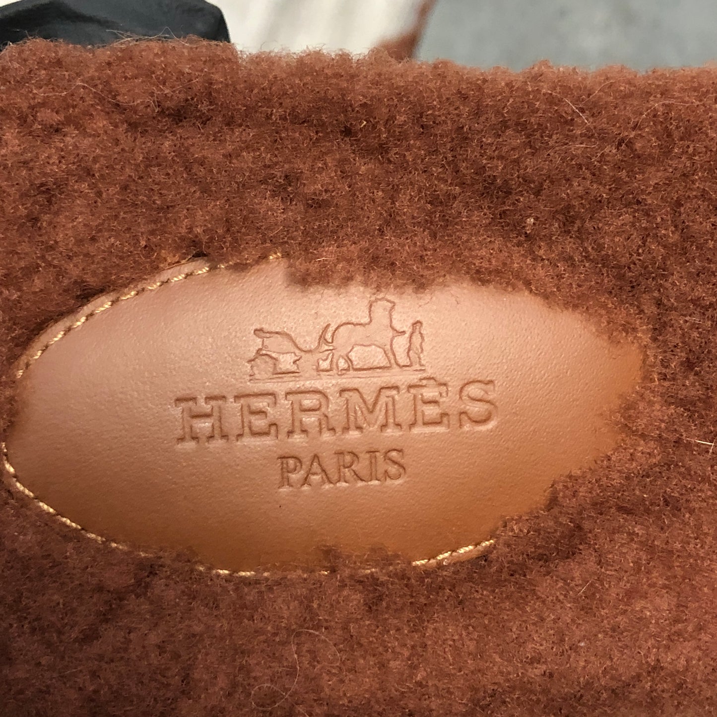 Hermes Women's Oran Teddy Shearling Slide Sandal Shoes 38.5 Brown