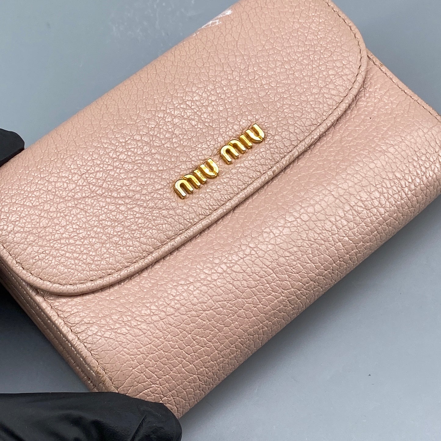 Miu Miu Blush Pink Pebbled Leather Tri-Fold Wallet