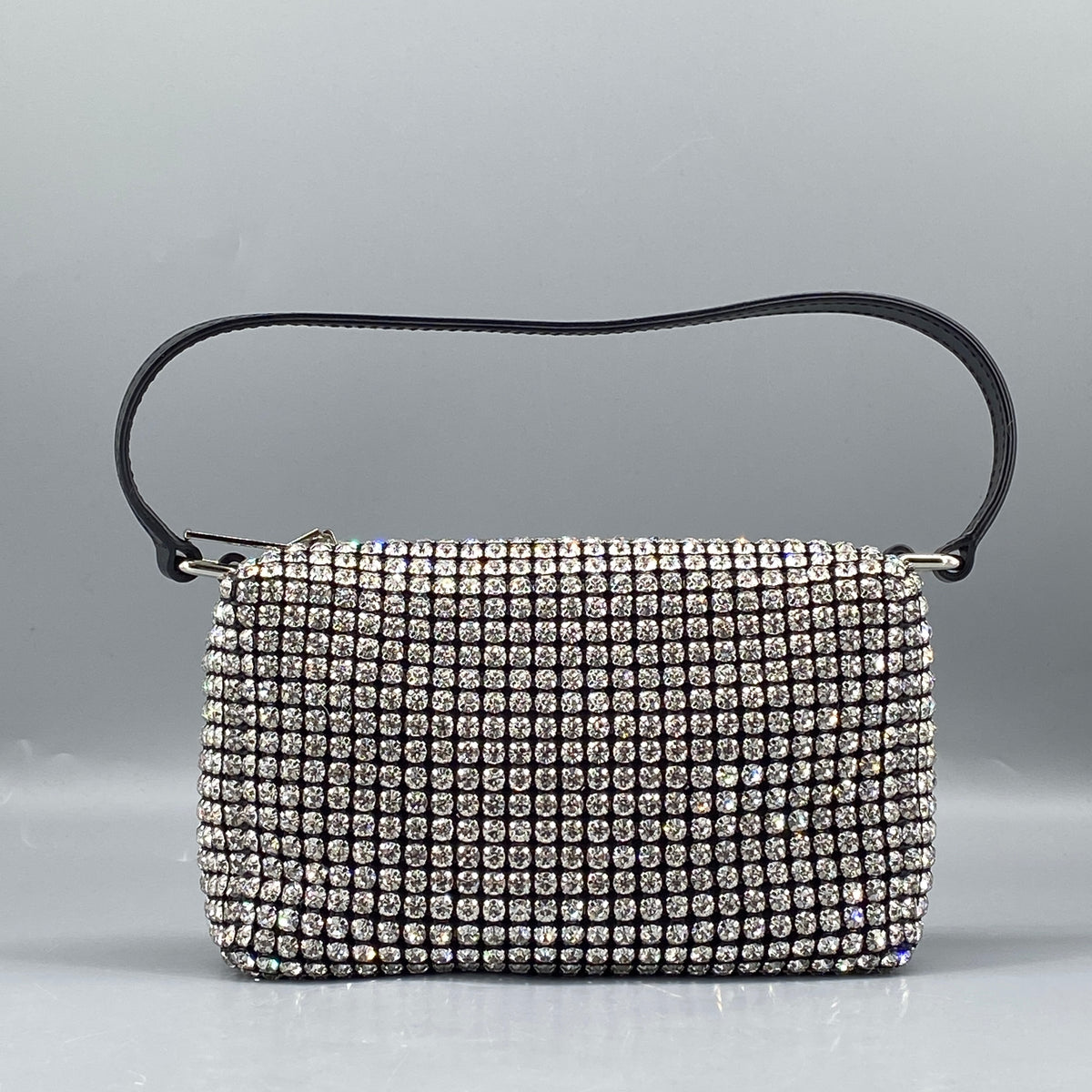 Alexander Wang Mesh Crystal Rhinestone Mini Heiress Pouch Black Silver