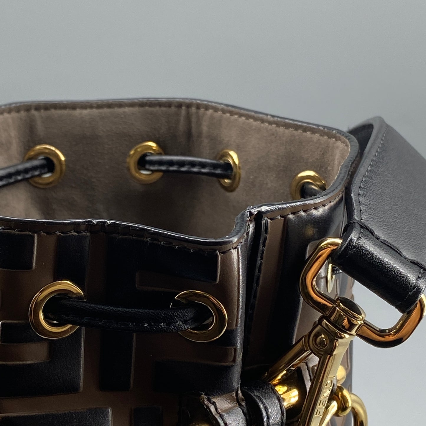 Fendi Brown FF Print Mini Drawstring Bucket Bag