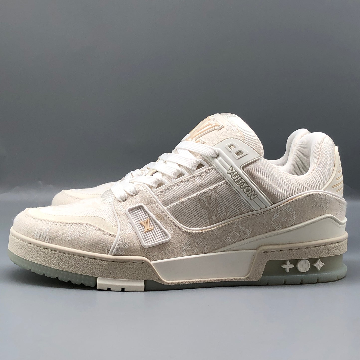 Louis Vuitton Men's Cream LV Trainer Sneakers Size 6.5