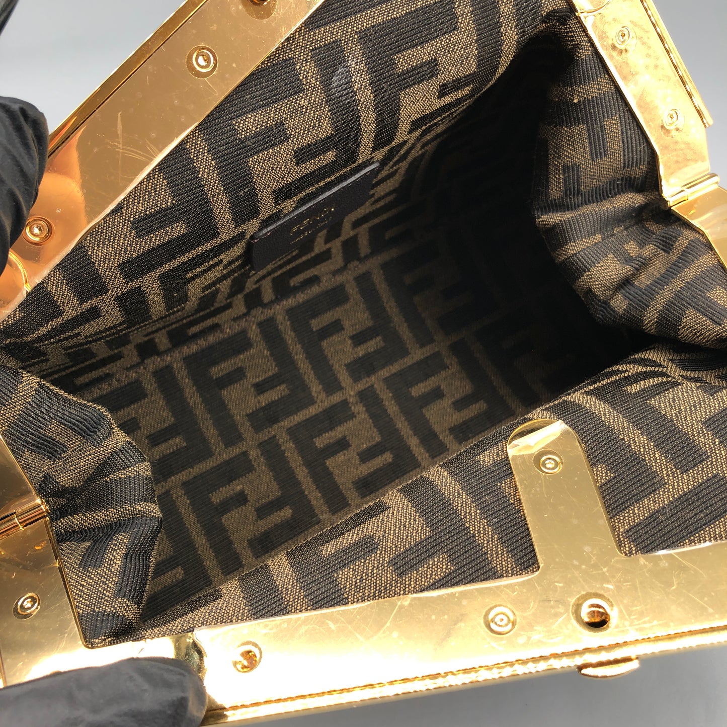 Fendi First Smooth Calfskin Clutch Crossbody Bag  Black