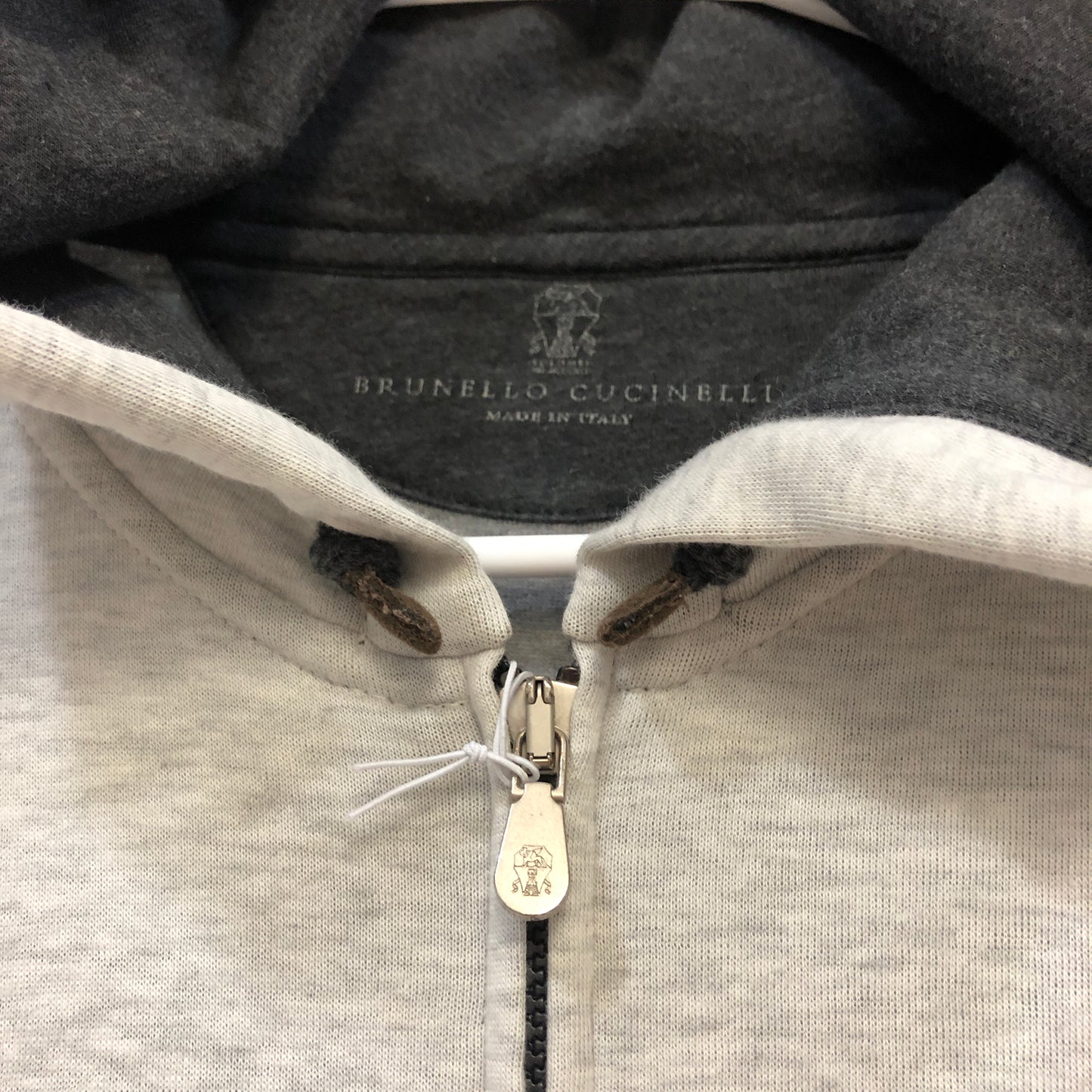 Brunello Cucinelli Grey & Navy Color-Block Zip-Up Hoodie Size S