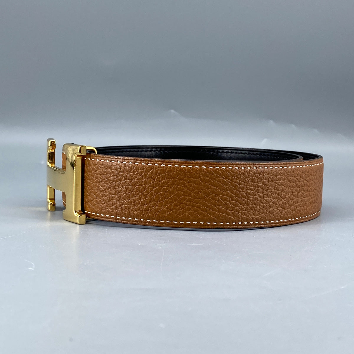 Hermes H Buckle Leather Belt 85cm tan