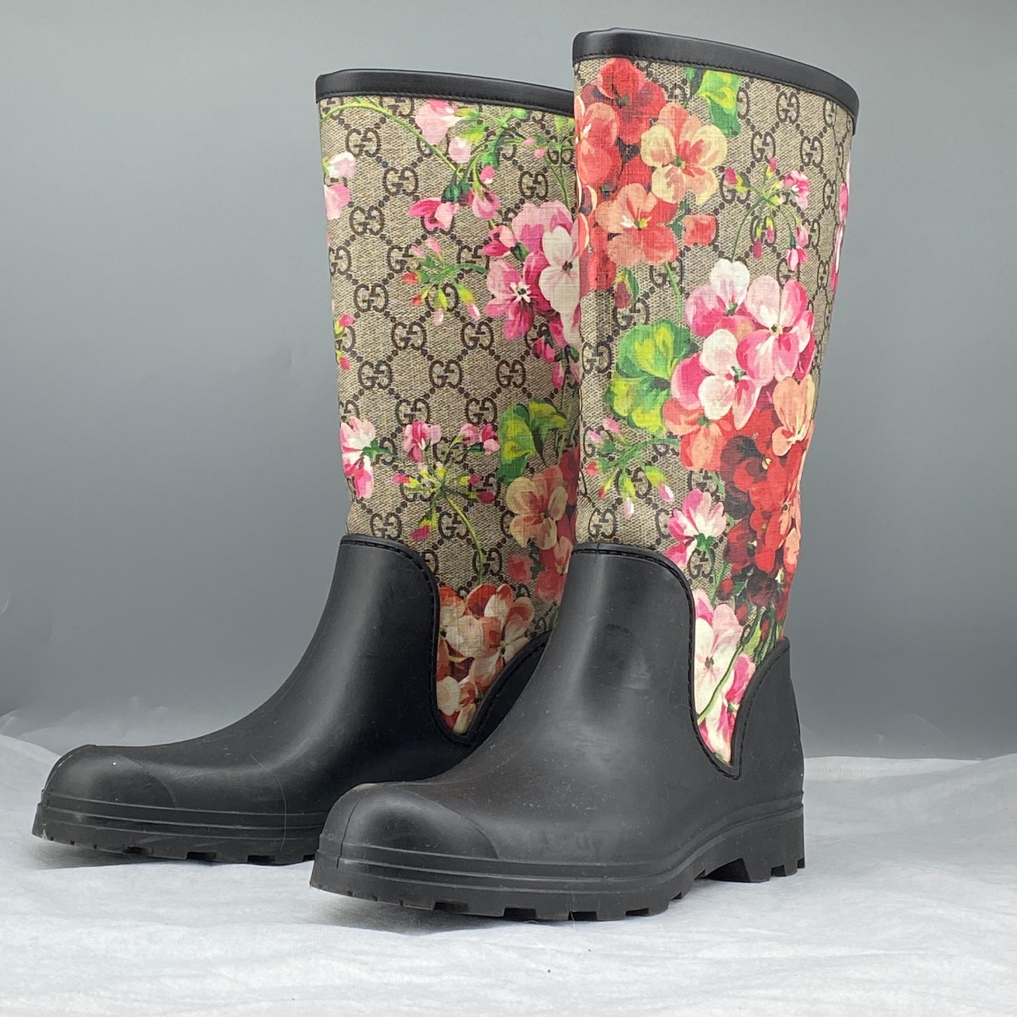 Gucci Women's  GG Floral Print Rubber Mid-Calf Rain Boots Size 37