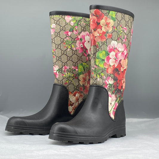 Gucci Women's  GG Floral Print Rubber Mid-Calf Rain Boots Size 37