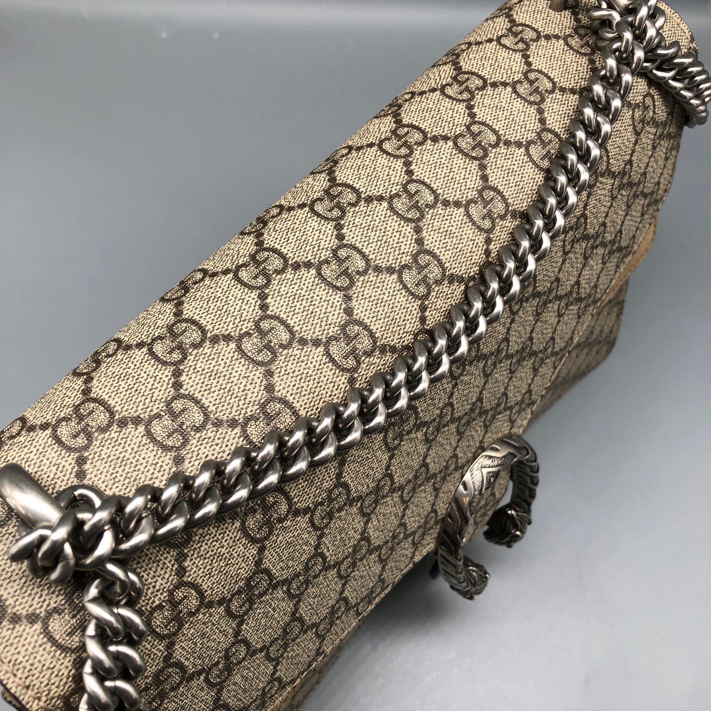 Gucci Dionysus GG Supreme Beige Suede Shoulder Bag