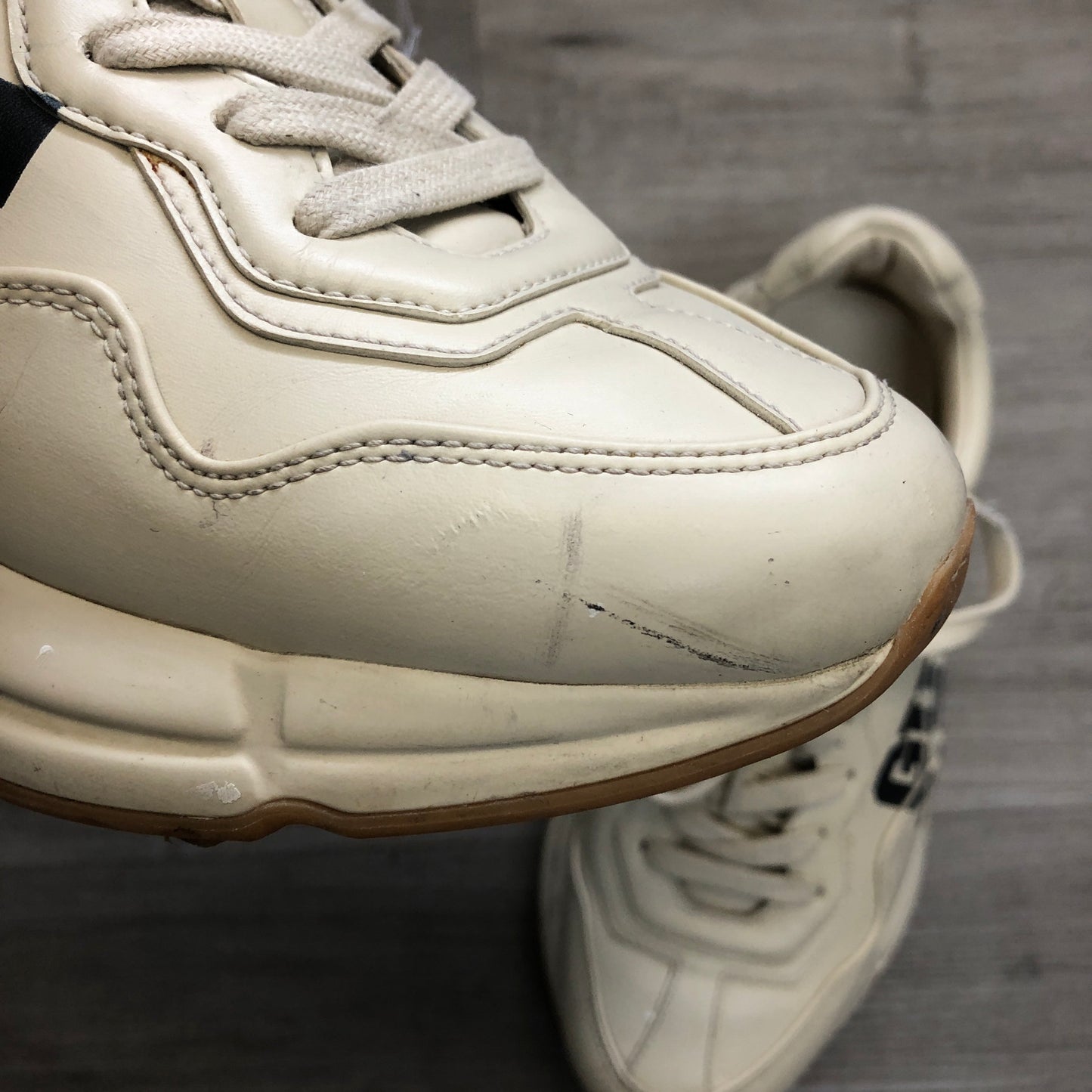 Gucci Rhyton Vintage Logo Leather Sneaker Shoes 36.5 Ivory